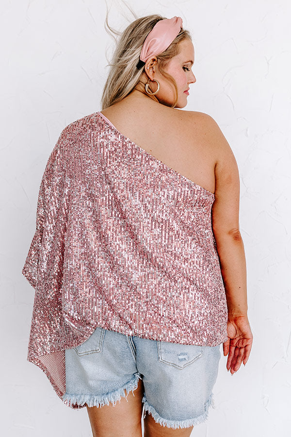 Middle Of The Night Sequin Top In Pink Curves