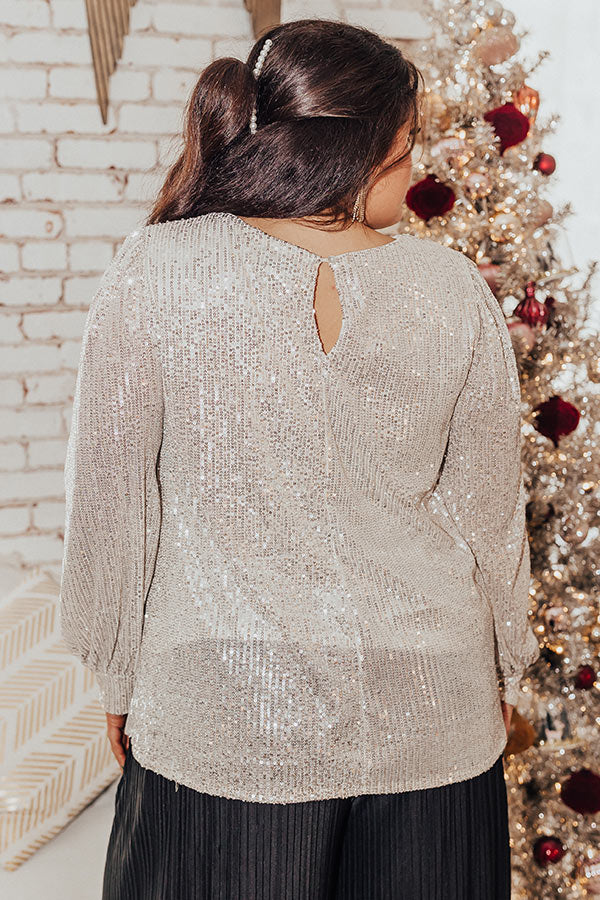 Seriously Swept Away Sequin Top In Champagne Curves