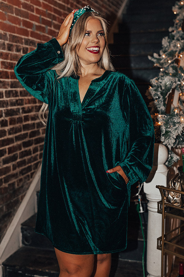 Right On Time Velvet Shift Dress In Hunter Green Curves Right On Time Velvet Shift Dress In Hunter Green Curves