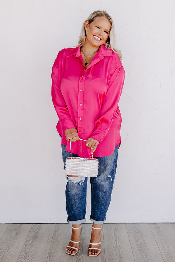 Simply Charmed Button Up Top In Hot Pink Curves