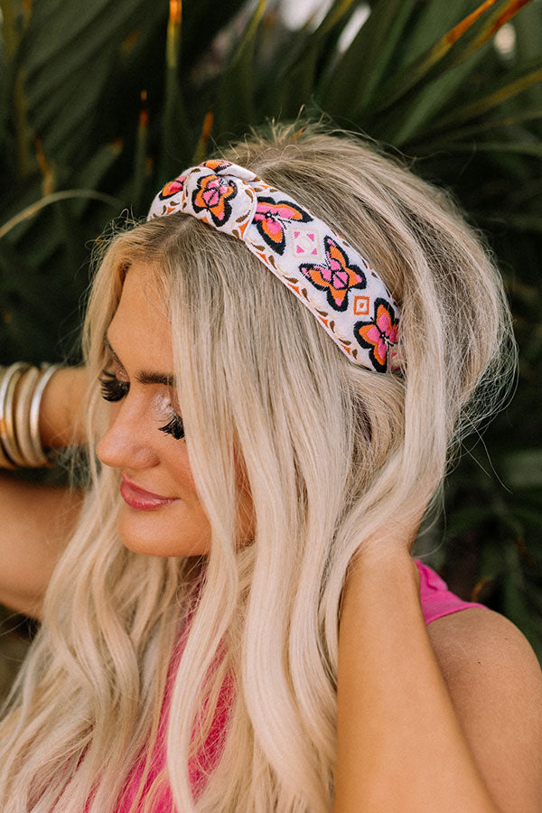 Give Me Butterflies Embroidered Headband In White