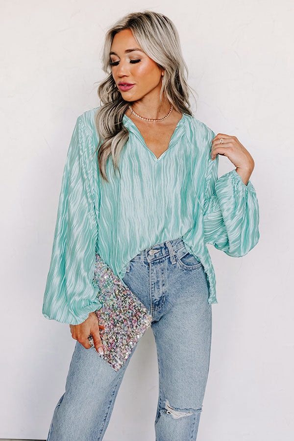 Posh Days Pleated Shift Top in Aqua