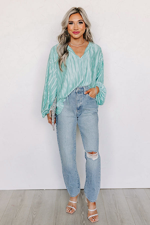 Posh Days Pleated Shift Top in Aqua