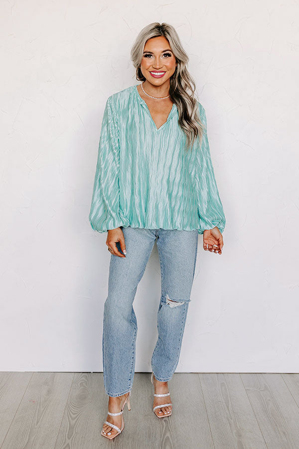 Posh Days Pleated Shift Top in Aqua