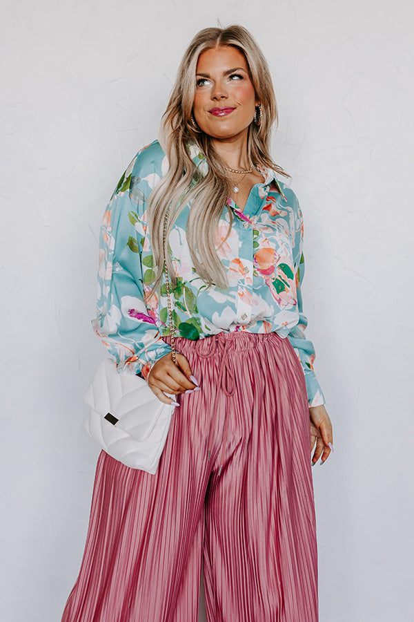 Mind On Malibu Button Up In Sky Blue Curves