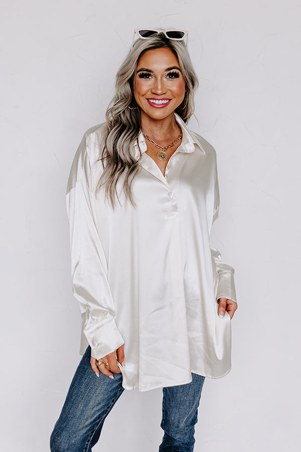 Siren Song Satin Shift Top In Cream