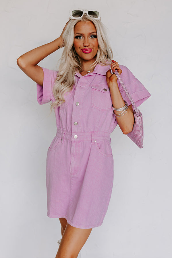 pink denim dress Bring On The Weekend Denim Dress In Pink