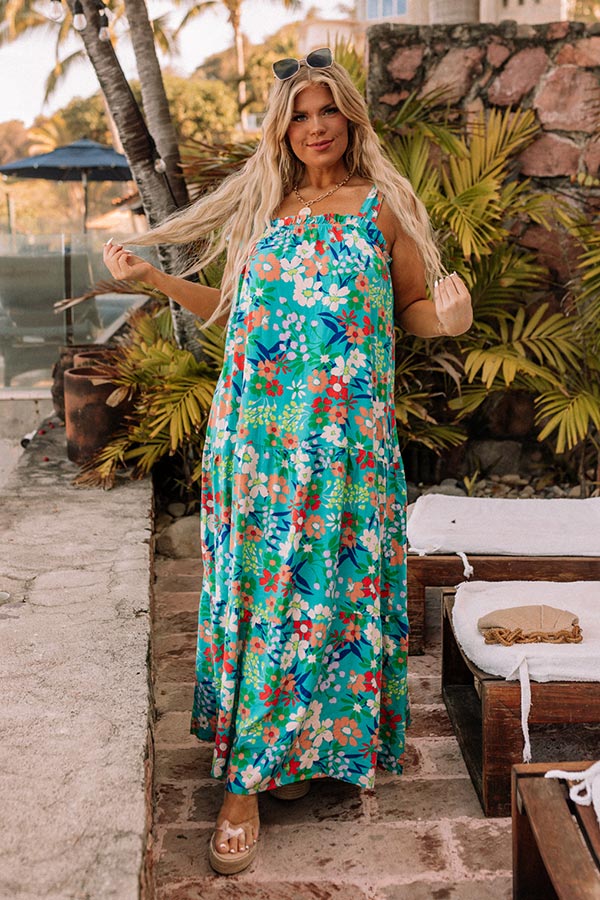 Chasing Sunshine Floral Maxi in Turquoise Curves