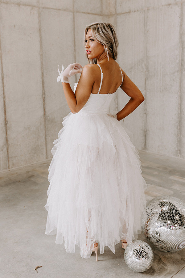 white tulle dress midi White Tulle V-Neck Flutter Sleeve Midi Dress PinkBlush