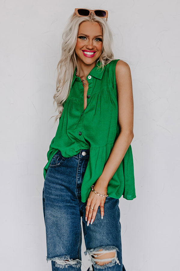 Country Club Cuteness Button Up in Kelly Green