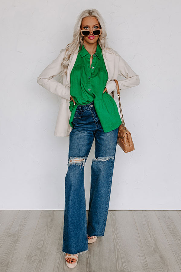 Country Club Cuteness Button Up in Kelly Green