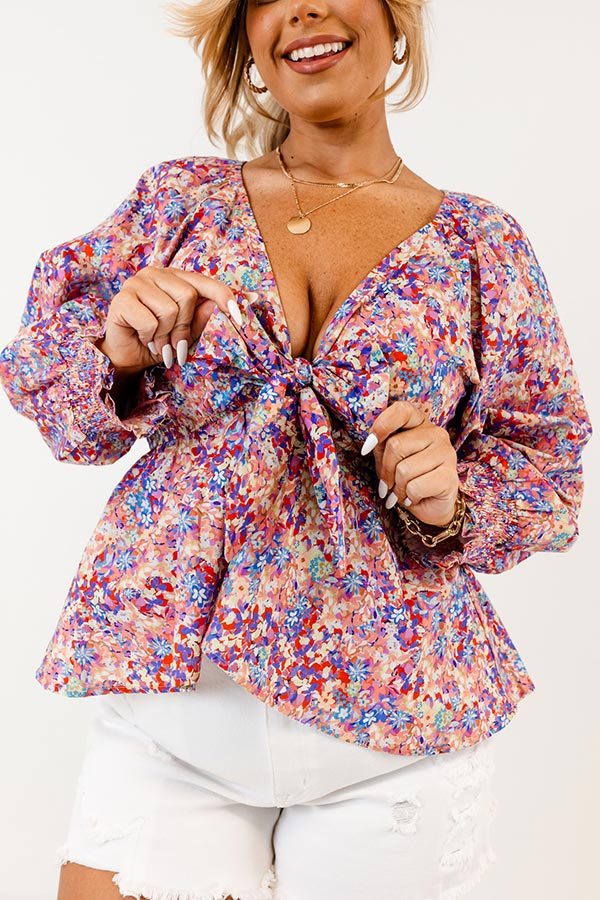 Cancun Crushing Front Tie Top In Pink Curves