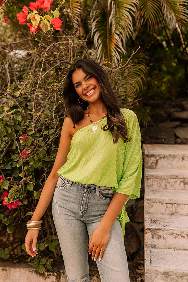 Beauty Filter One Shoulder Top In Lime