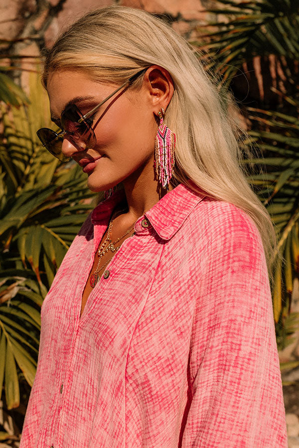 Porch Swing Sips Beaded Earrings In Hot Pink