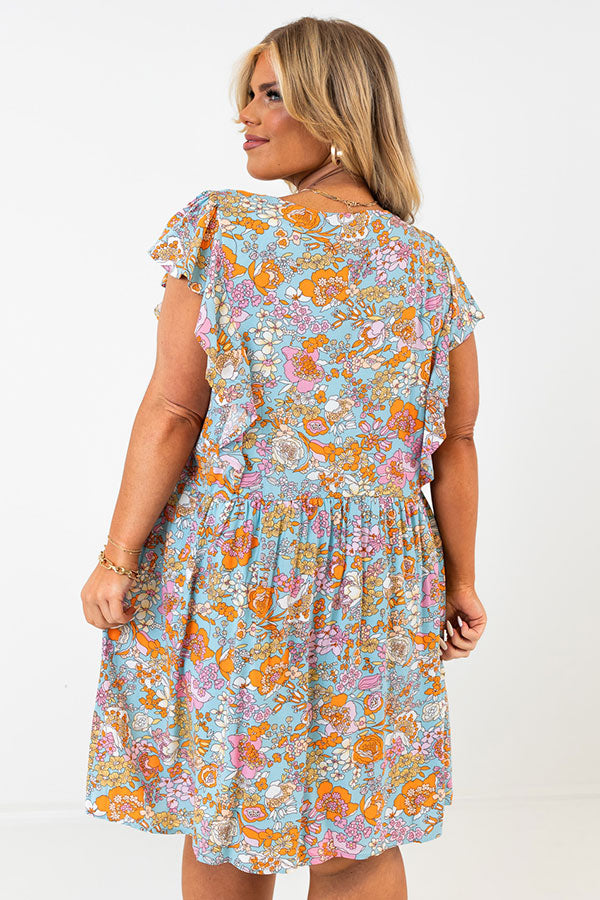 By Chance Floral Shift Dress In Sky Blue Curves