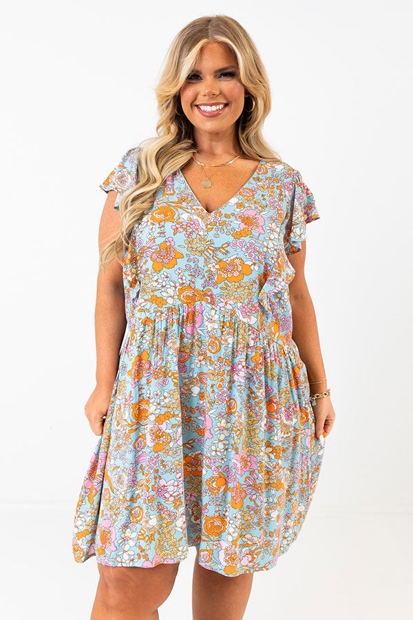 By Chance Floral Shift Dress In Sky Blue Curves