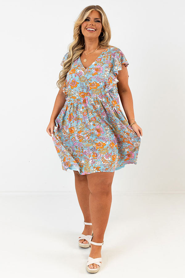 By Chance Floral Shift Dress In Sky Blue Curves