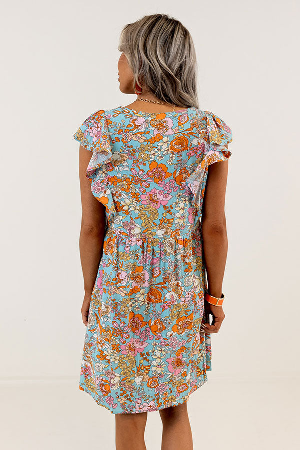 By Chance Floral Shift Dress In Sky Blue