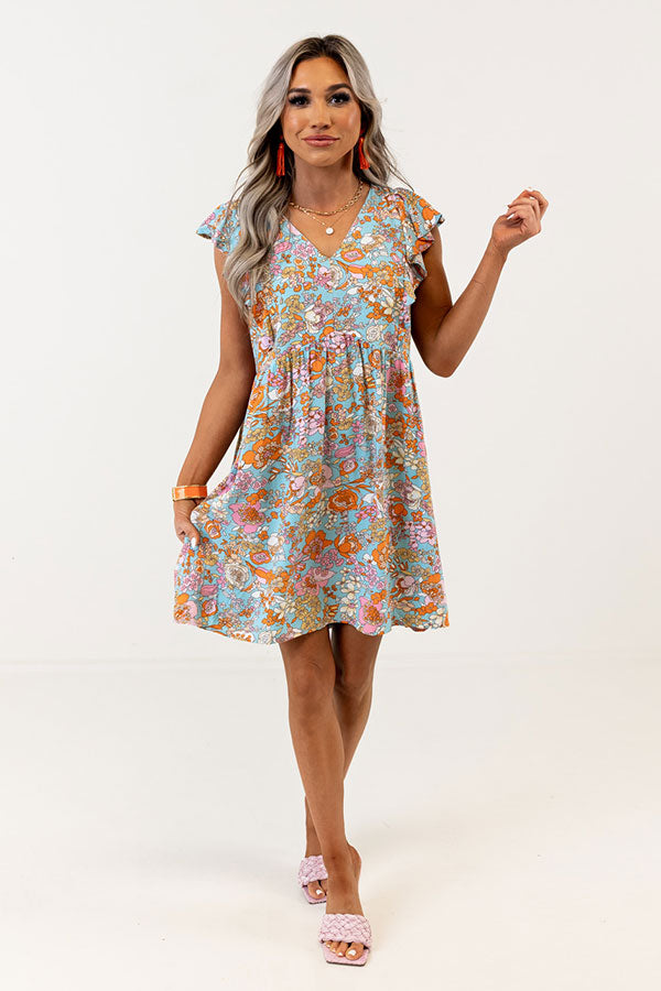 By Chance Floral Shift Dress In Sky Blue