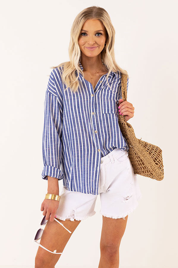 Don't Change Stripe Button Up In Dark Blue