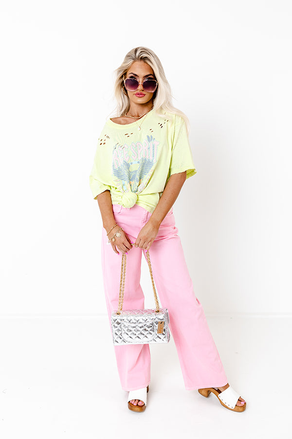 Free Spirit 1978 Oversized Distressed Tee In Neon Lime