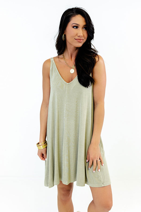 Picnic On The Beach Shift Dress In Light Sage