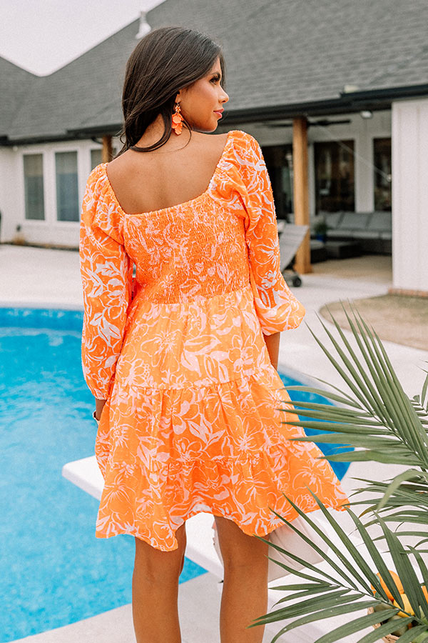 Coastal Caravan Smocked Dress In Neon Orange Coastal Caravan Smocked Dress In Neon Orange