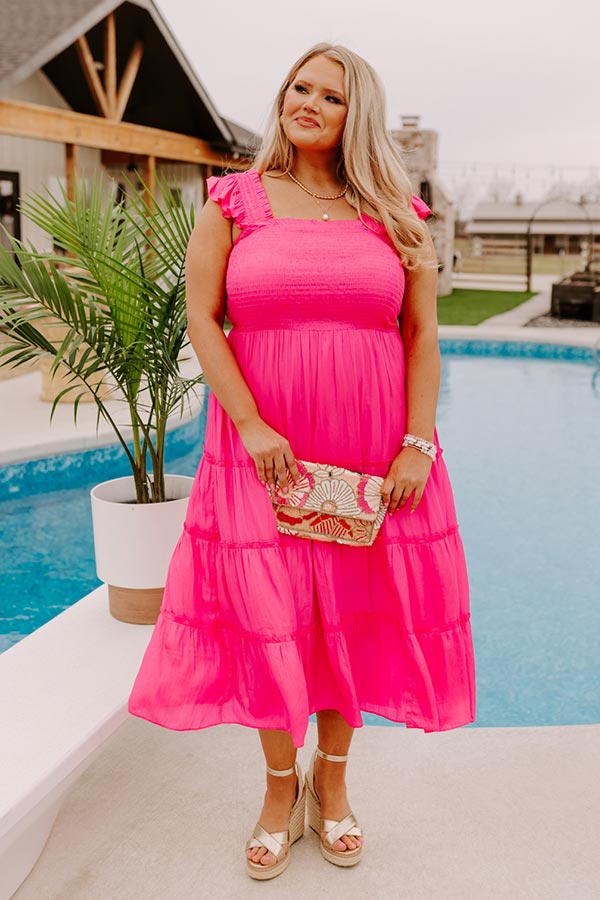 Napa Valley Retreat Smocked Midi In Hot Pink Curves