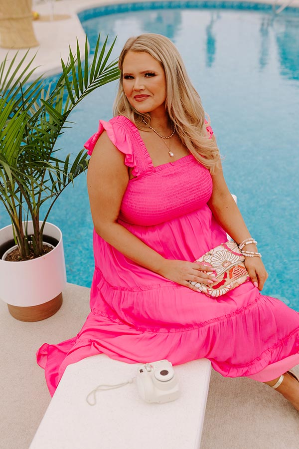 Napa Valley Retreat Smocked Midi In Hot Pink Curves