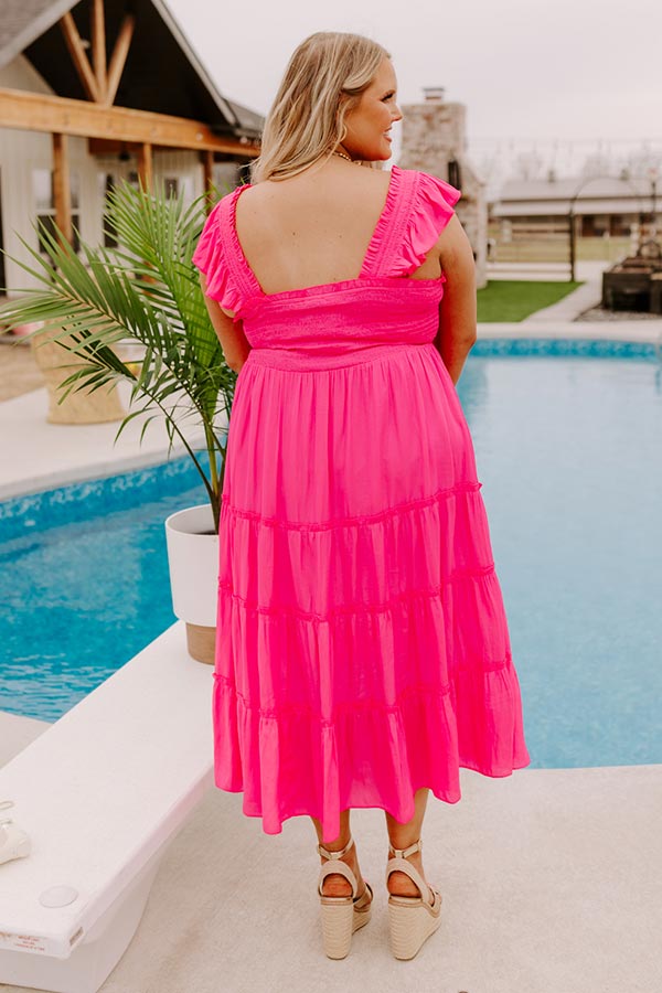 Napa Valley Retreat Smocked Midi In Hot Pink Curves