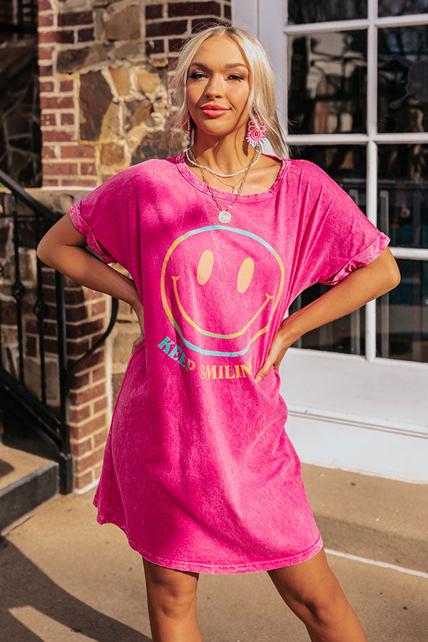 pink dress t shirt Keep Smiling Mineral Wash T-Shirt Dress