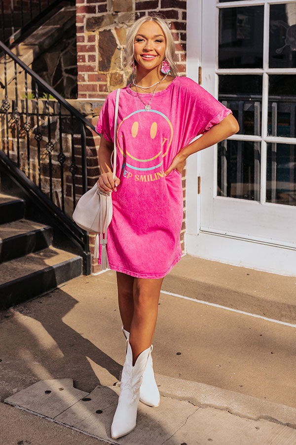 pink t shirt dress Keep Smiling Mineral Wash T-Shirt Dress