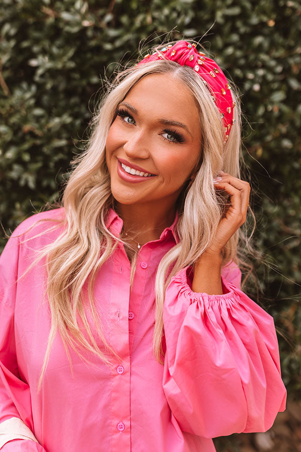 Angelic Aura Embellished Headband In Hot Pink