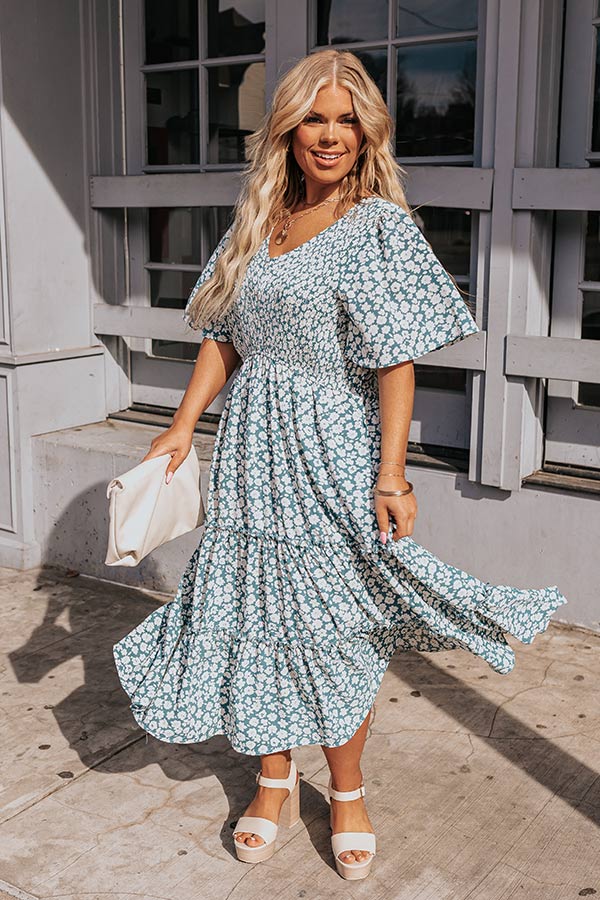 Seaside Euphoria Smocked Midi In Airy Blue Curves Seaside Euphoria Smocked Midi In Airy Blue Curves