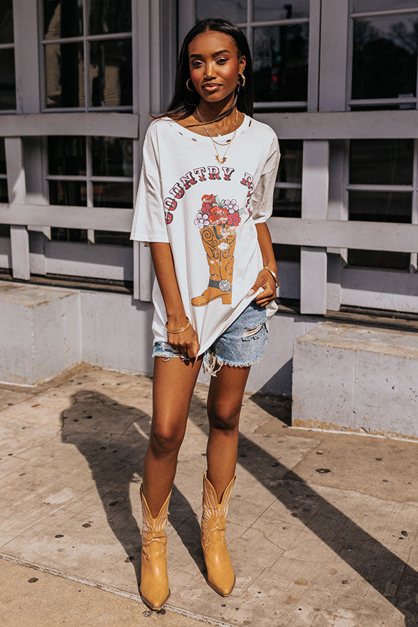 Country Rose Distressed Vintage-Print Graphic Tee