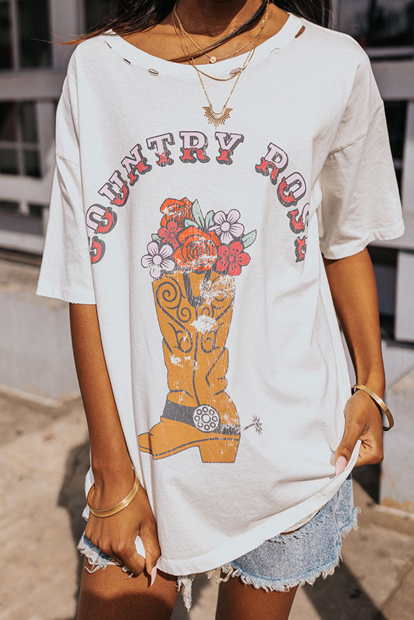 Country Rose Distressed Vintage-Print Graphic Tee