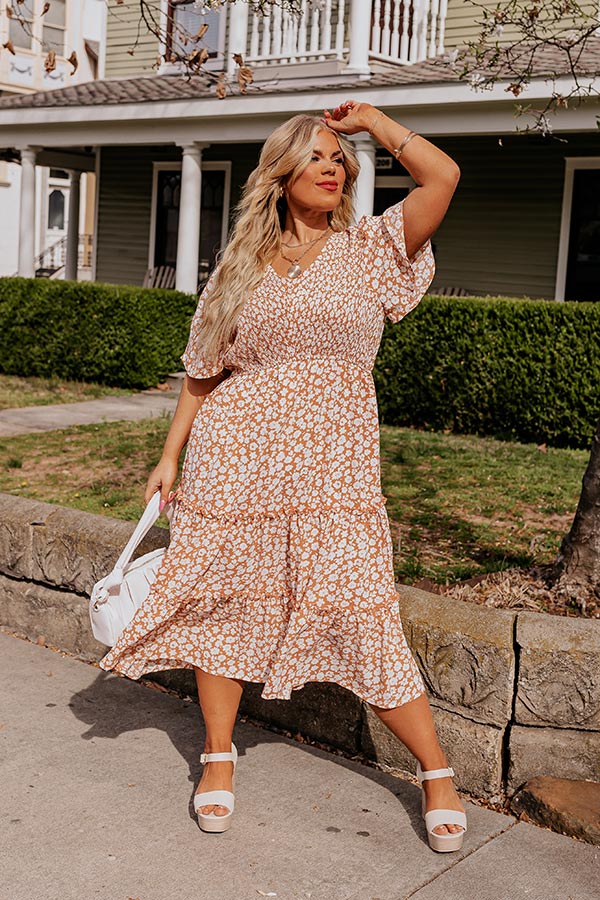 Seaside Euphoria Smocked Midi In Peach Curves