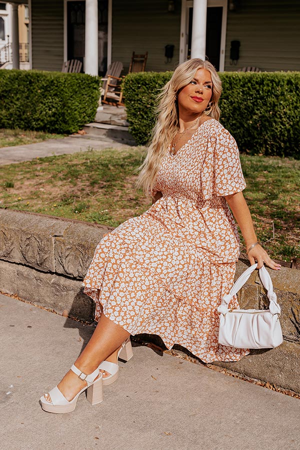 Seaside Euphoria Smocked Midi In Peach Curves