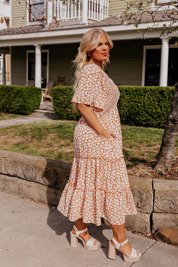 Seaside Euphoria Smocked Midi In Peach Curves