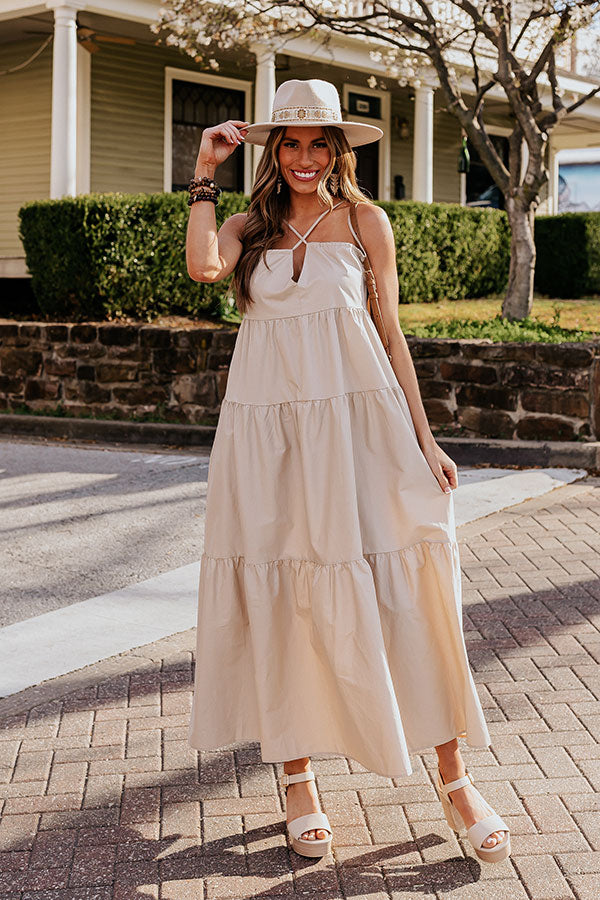 Modern Muse Poplin Tiered Maxi Dress in Iced Latte L / Iced Latte