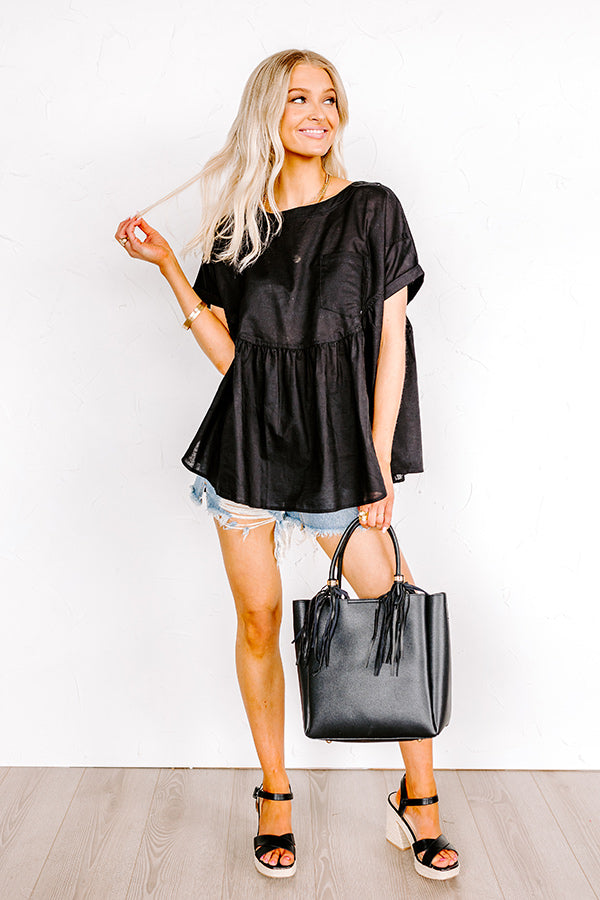 Greek Isles Linen-Blend Babydoll Top In Black S / Black Greek Isles Linen-Blend Babydoll Top In Black S / Black