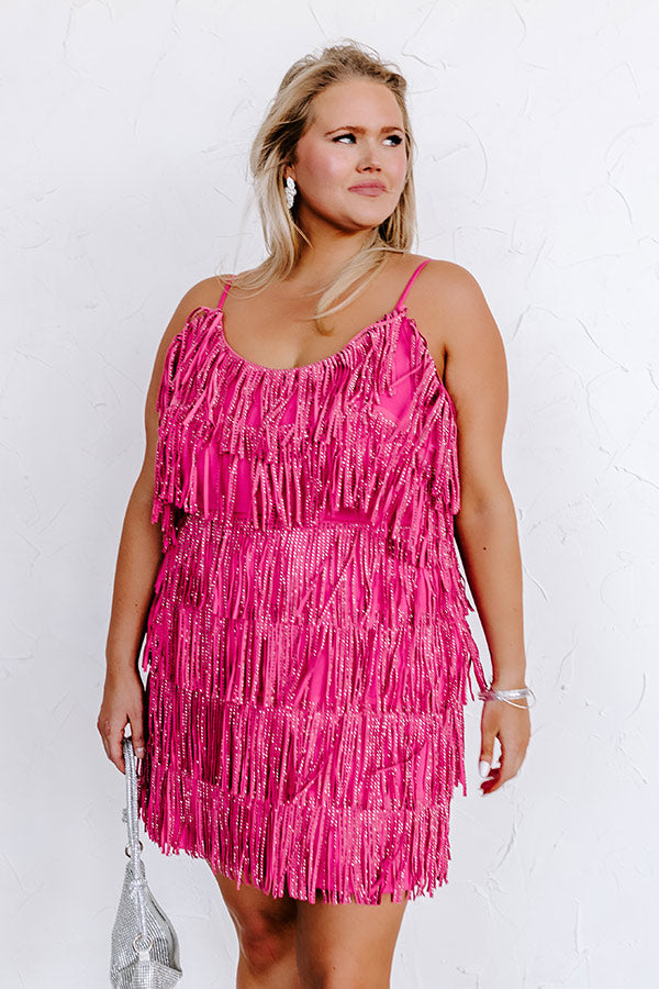 Music City Magic Fringe Mini Dress in Hot Pink Curves Music City Magic Fringe Mini Dress in Hot Pink Curves