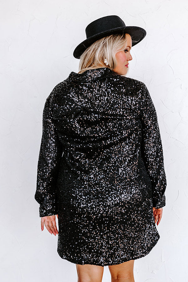 Center Stage Sweetheart Sequin Dress in Black Curves