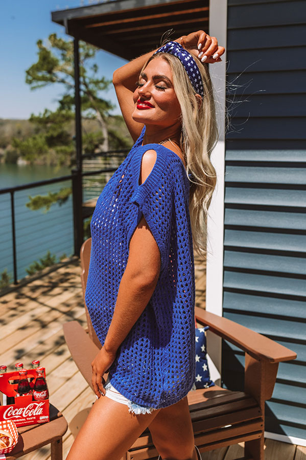 Living For Lake Life Knit Top In Royal Blue