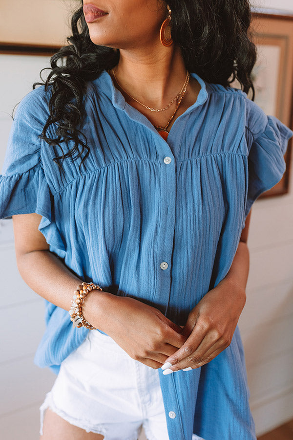 Divine Downtime Button Up in Airy Blue