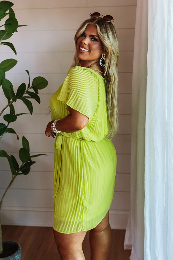 Cool Catina Crush Pleated Dress In Lime Punch Curves – Impressions Online Boutique
