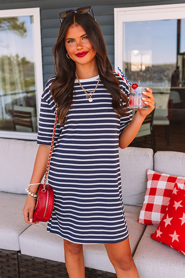 Down By The Lake Stripe Dress In Navy Down By The Lake Stripe Dress In Navy