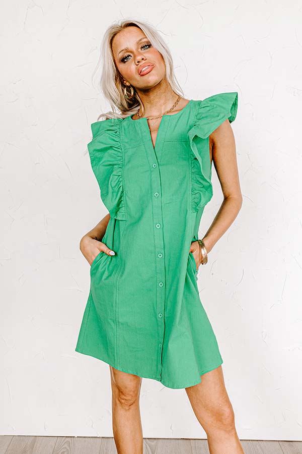 Passing Through Town Button Up Dress In Kelly Green