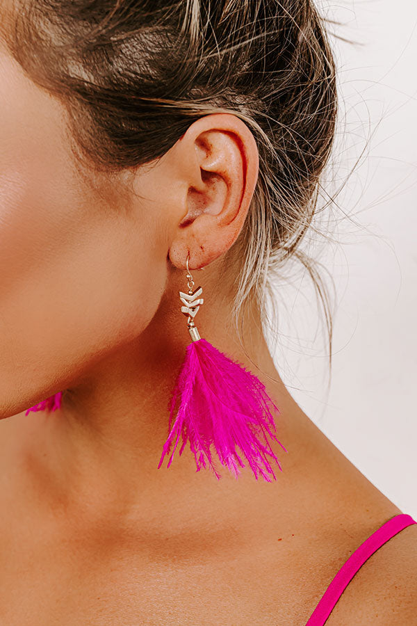 Candid Kisses Feather Earrings In Hot Pink