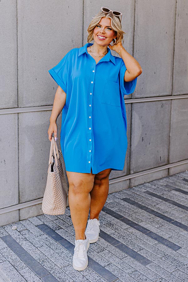 ocean blue casual dress Cino | SOLOMAN SEA BLUE DRESS | Medium